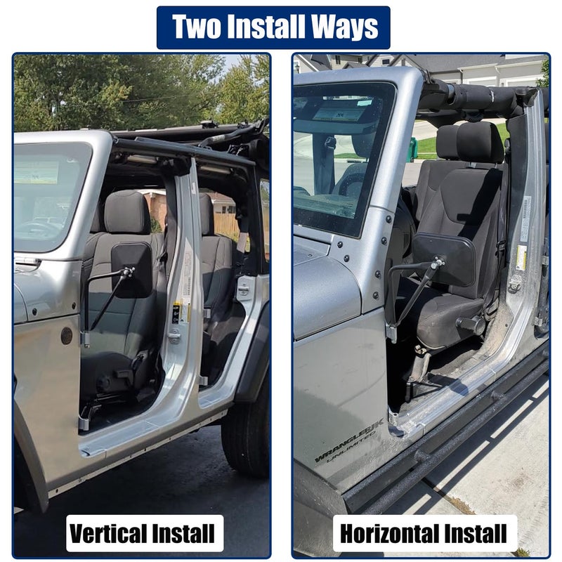 SUNPIE Wrangler Mirrors Doors off Compatible with Jeep Wrangler CJ YJ TJ JK JL 1987-2026, Side View Doorless Mirror for Topless Wrangler with Quicker Door Hinge Install - 2 Packs Rearview Mirrors - Image 3